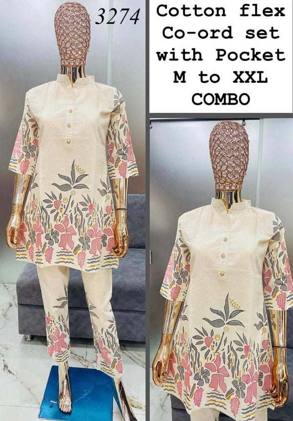 Manvi Cream Floral Cord Set with Pocket