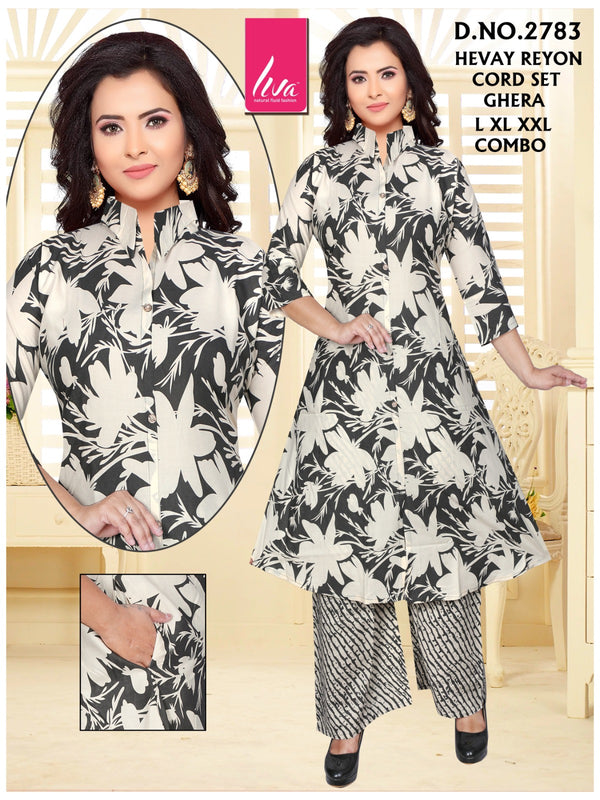 Monochrome Floral Heavy Reyon Ghera Cord Set