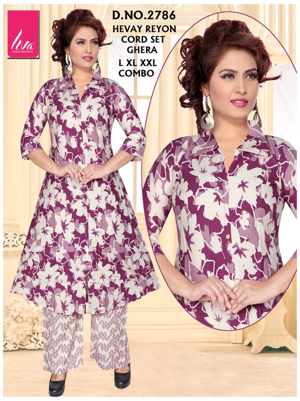 Purple Floral Heavy Reyon Cord Set