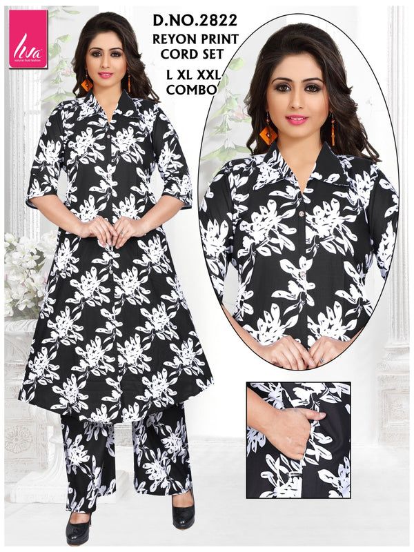 Black & White Floral Reyon Cord Set