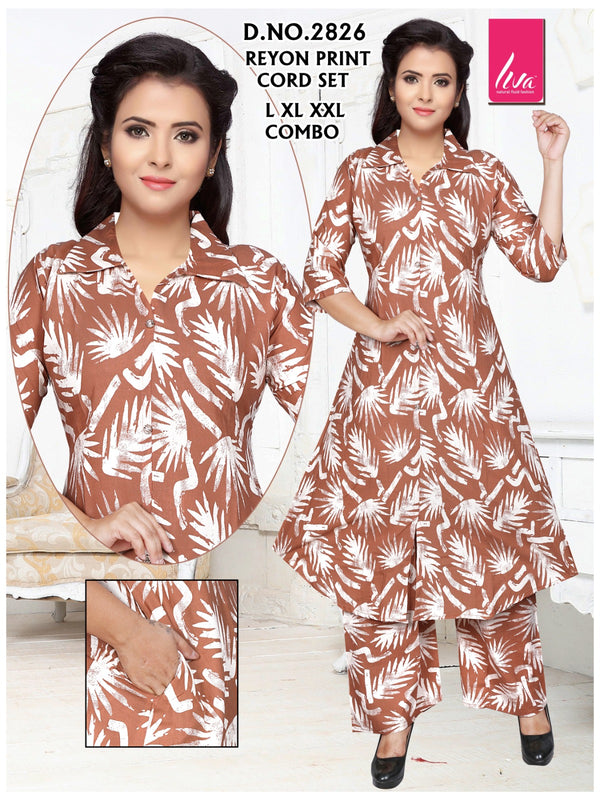 Trendy Leaf Print Rayon Cord Sets