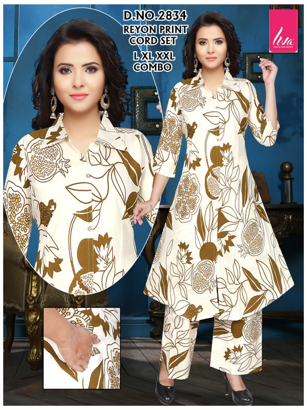 Elegant Floral Rayon Print Cord Set