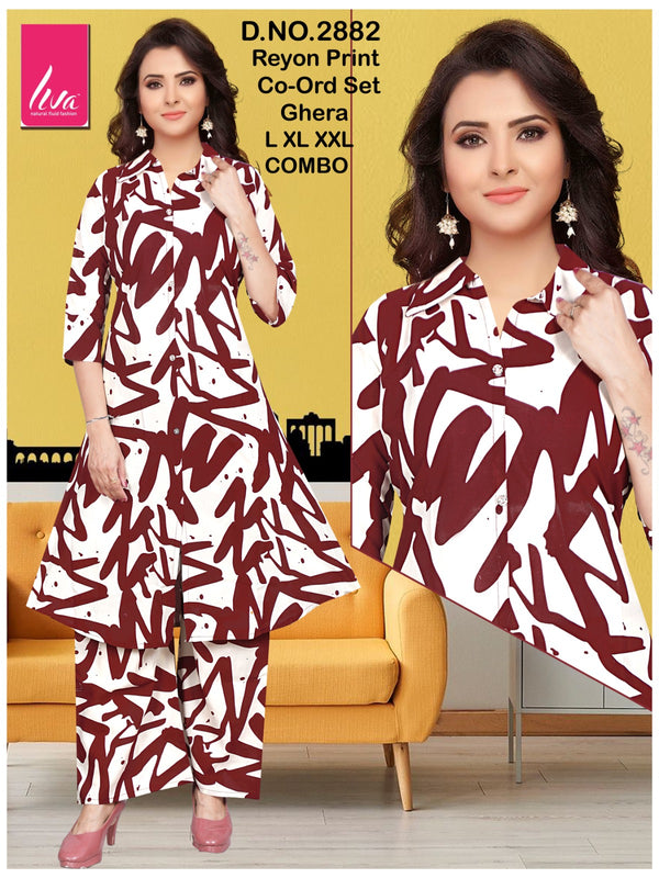 Bold Abstract Maroon & White Rayon Cord Set