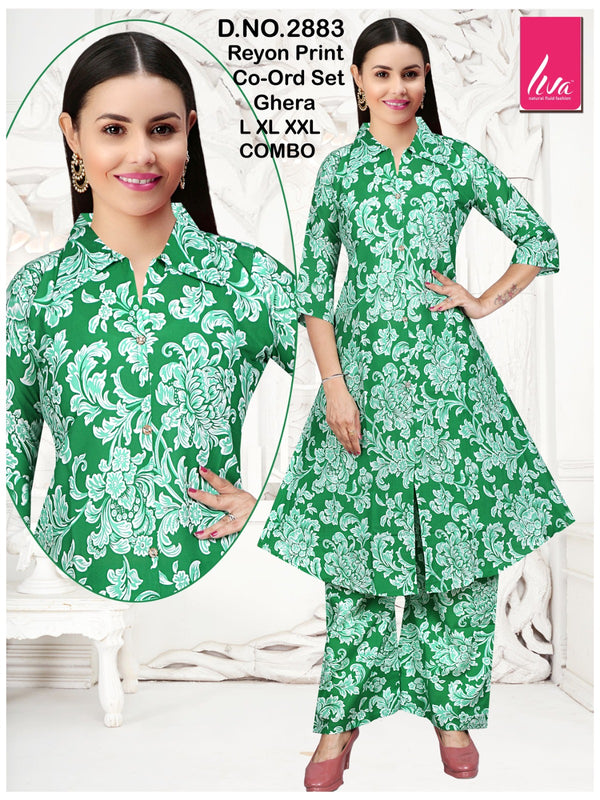 Green Floral Rayon Cord Set