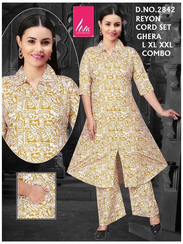 Mustard & White Abstract Print Cord Set