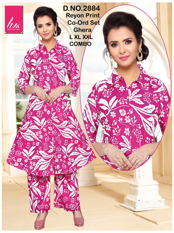 Floral Fuchsia & White Rayon Cord Set