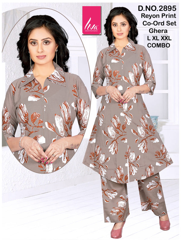 Taupe & Rust Floral Rayon Cord Set