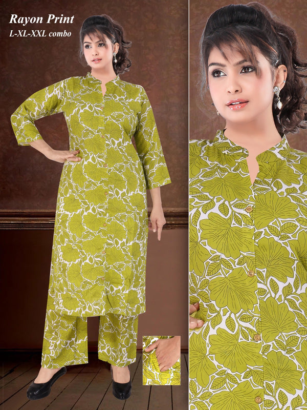 Lime Blossom: Green Floral Rayon Cord Set