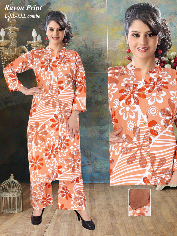 Women's Orange Floral Rayon Printed Kurta Set