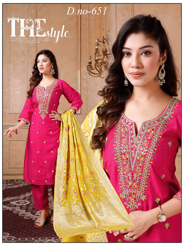 Vibrant Magenta Embroidered Suit