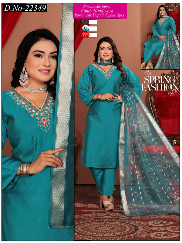 Roman Silk Salwar Suit with Hand Work and Digital Dupatta