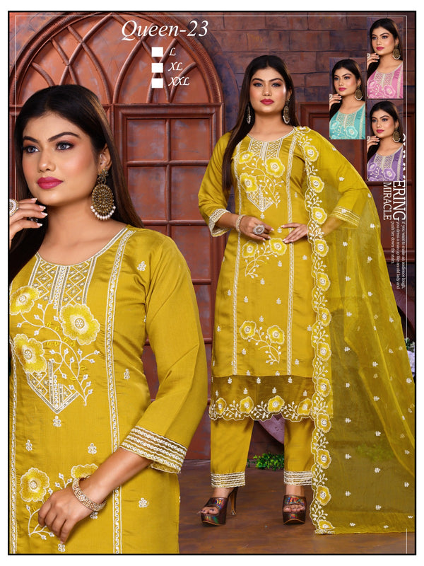 Royal Grace Embroidered 3-Piece Cotton Suit Set
