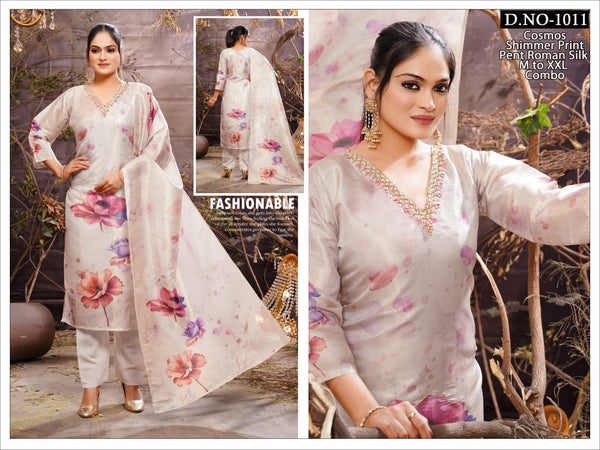 Elegant Floral Cosmos Shimmer Suit