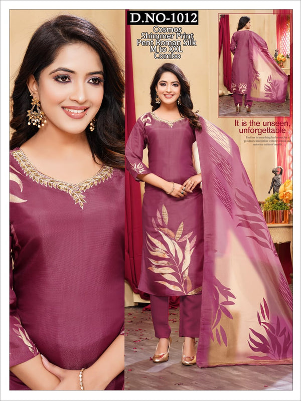 Plum Leaf Print 3-Piece Suit