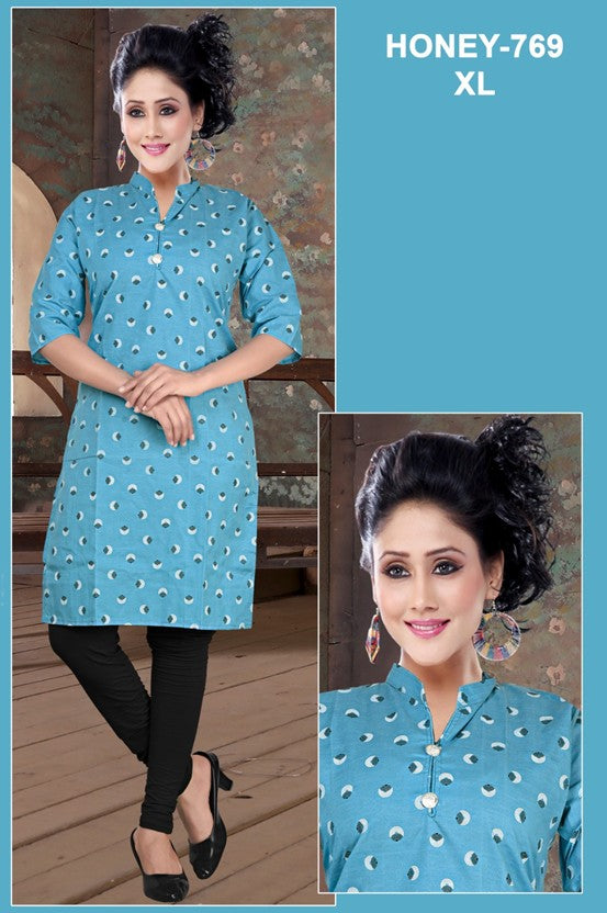 Sky Blue Printed Kurti – HONEY-769 | 6 Piece Set
