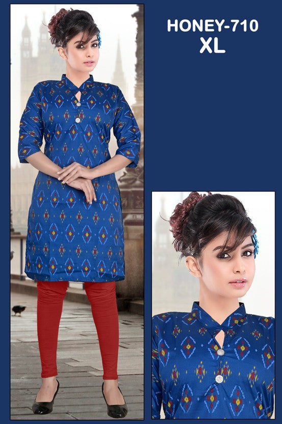 Royal Blue Ikat Print Kurti