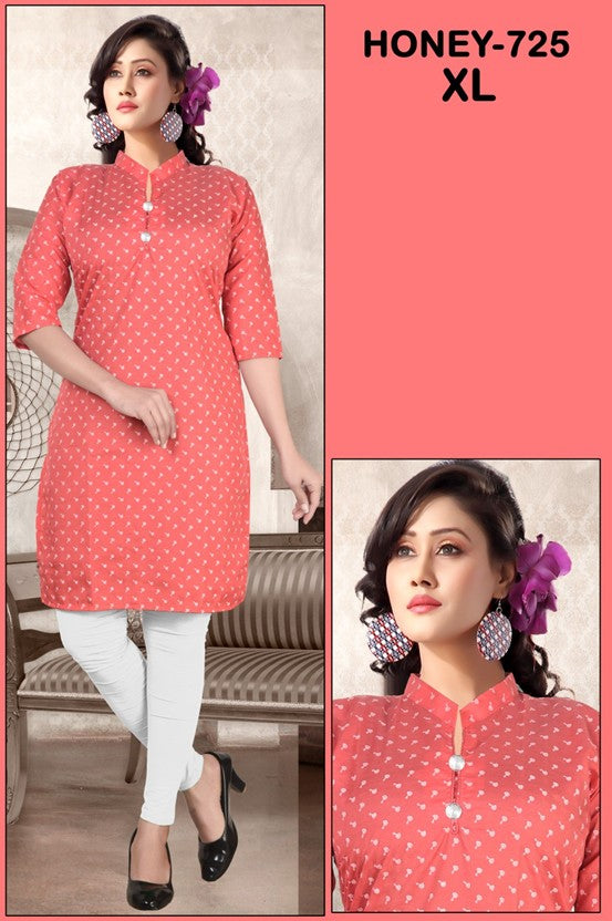 Elegant Peach Printed Kurti