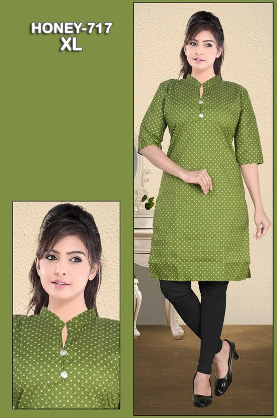 Green Printed Kurti – HONEY-717 (XL) | 6 Piece Set