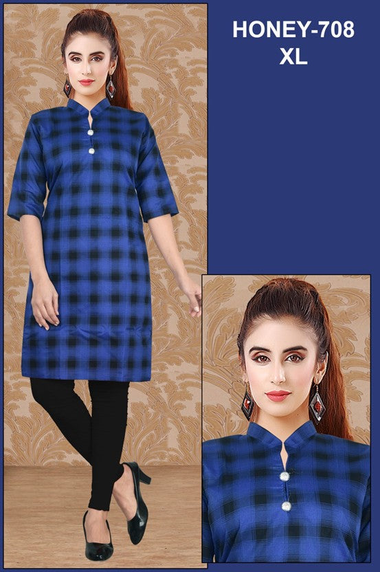 Elegant Blue Checked Kurti - Set of 6 (Size XL)