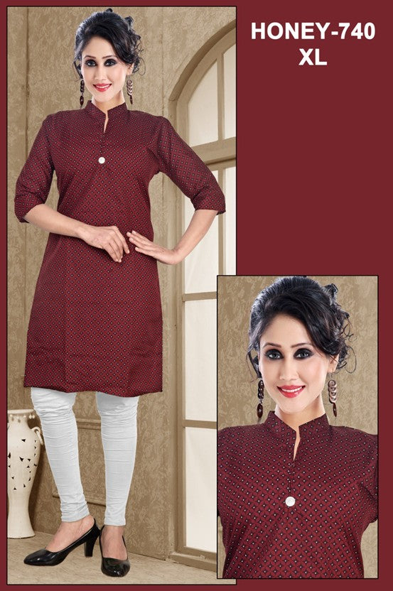 Maroon Printed Kurti – Size XL