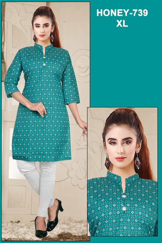 Teal Blue Printed Kurti