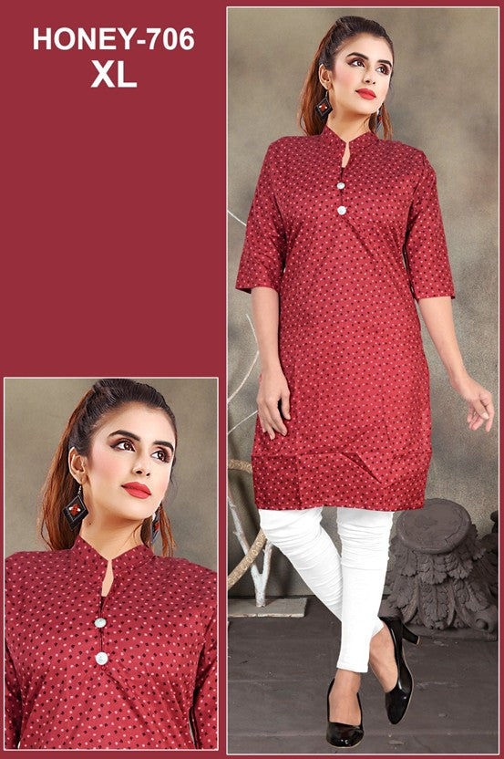 DES-Honey-706 (6pcs Set) - Maroon Printed Kurti