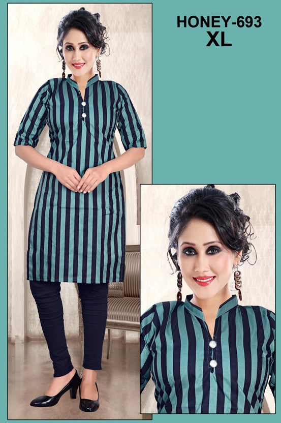 Teal & Black Striped Kurti