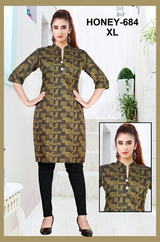 Olive & Black Geometric Print Kurti – Size XL