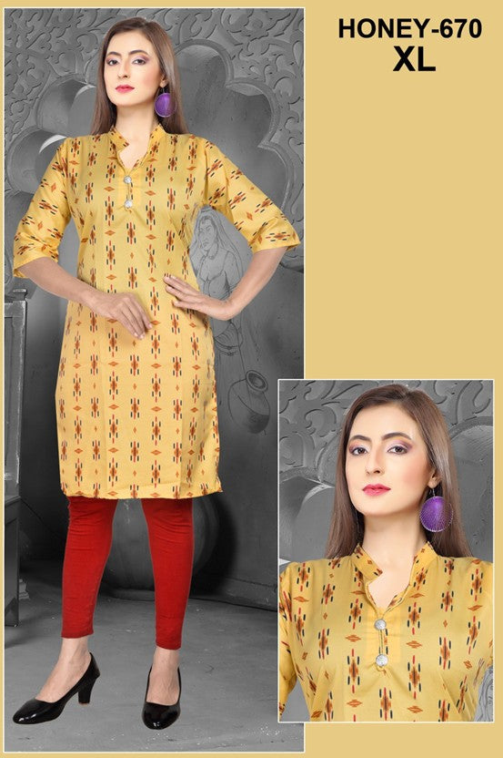 DES-Honey-670 (6pcs Set) – Mustard Yellow Printed Kurti