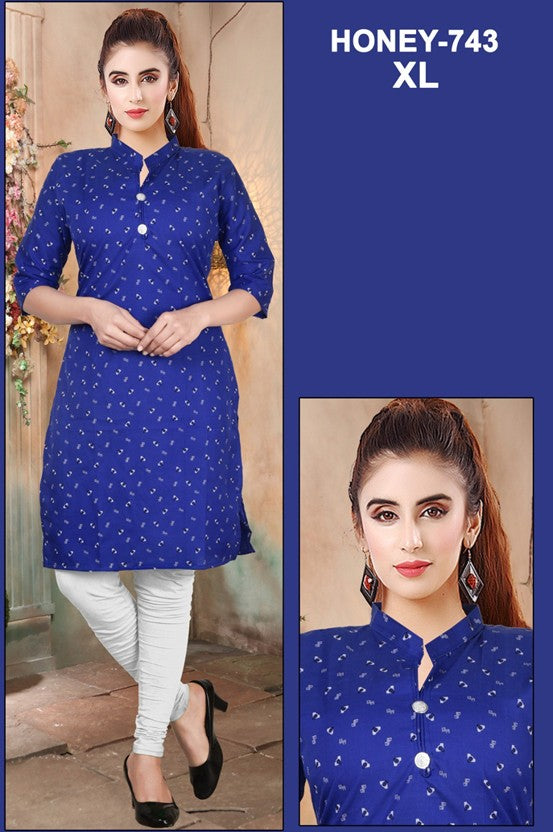 Elegant Royal Blue Printed Kurti