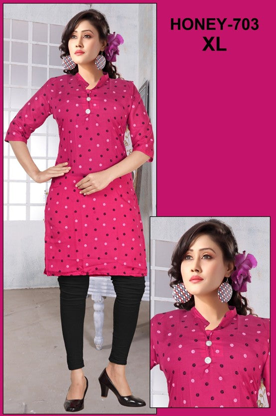 Elegant Pink Polka Dot Kurti – HONEY-703 (XL)