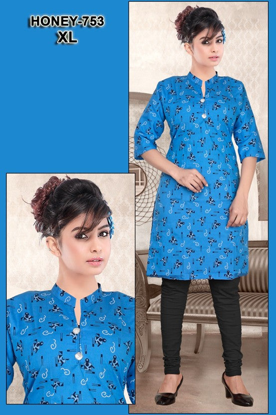 Trendy Sky Blue Printed Kurti