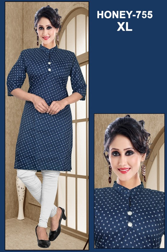 Elegant Navy Blue Printed Kurti